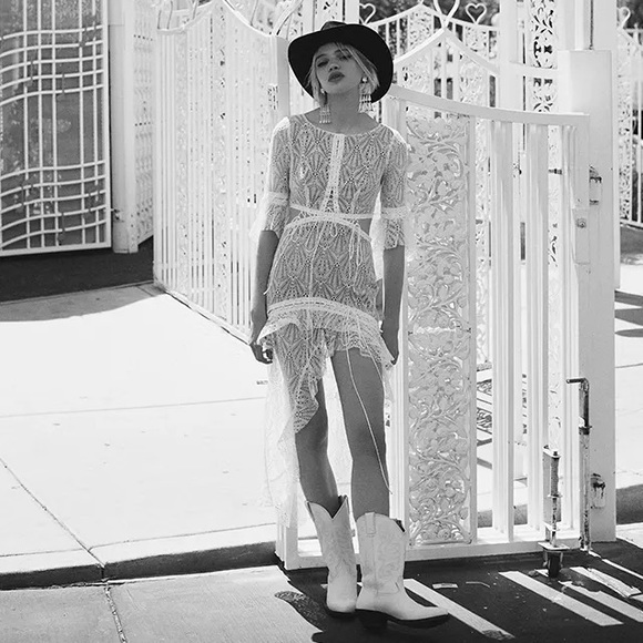 FOR LOVE & LEMONS High Roller Lace Maxi Dress Cutout Bell Sleeves w/ Tags Size M - Picture 7 of 16